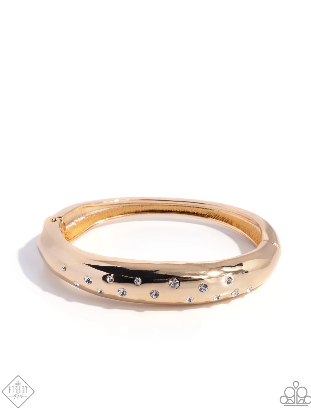Paparazzi Gold Crystal-Studded Hinged Bangle Bracelet